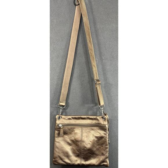 Fossil Pebble Grain Leather Crossbody Handbag Purse Bronze Metallic Pockets - Picture 7 of 14